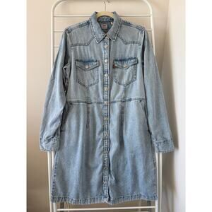 Vintage Levi's Denim Shirt Dress Light Wash Snap Front Western L